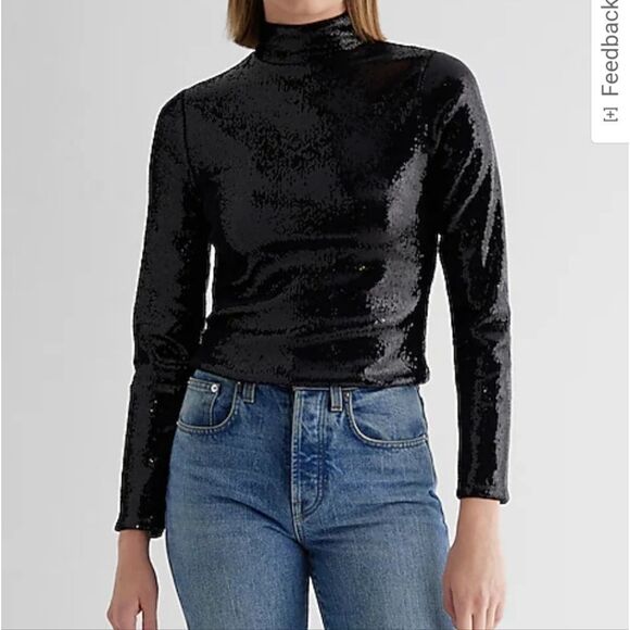 Body Contour Sequin Mock Neck Long Sleeve Tee - Picture 6 of 6